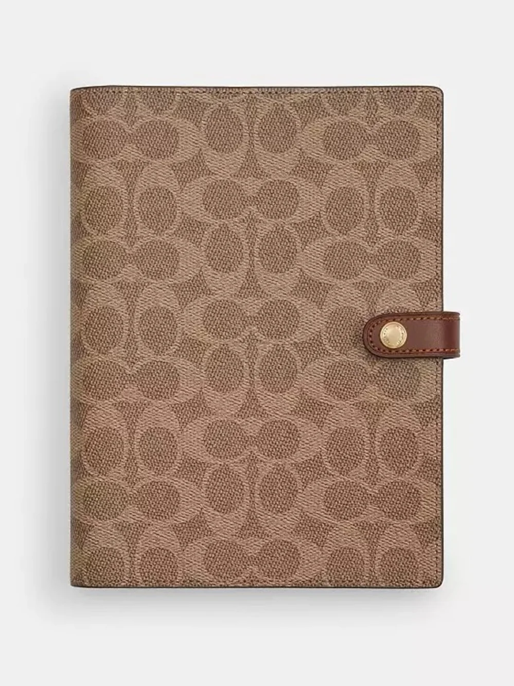 New Coach Brown Signature Canvas Planner Cover with Leather Snap